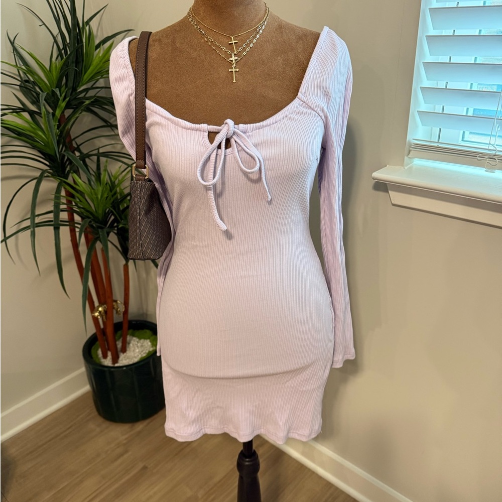 Lavender Ribbed Knit Dress - Picture 2 of 3